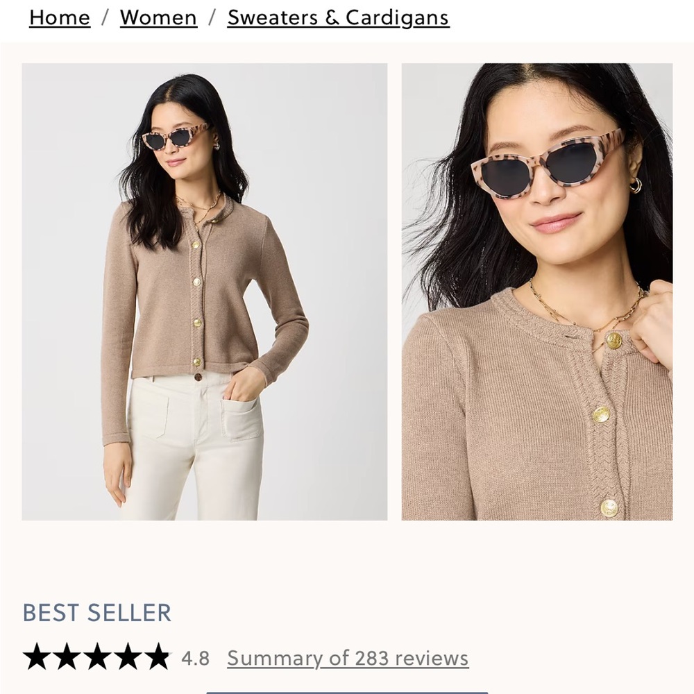 J. Crew Beige Knit Cardigan with Gold Accents